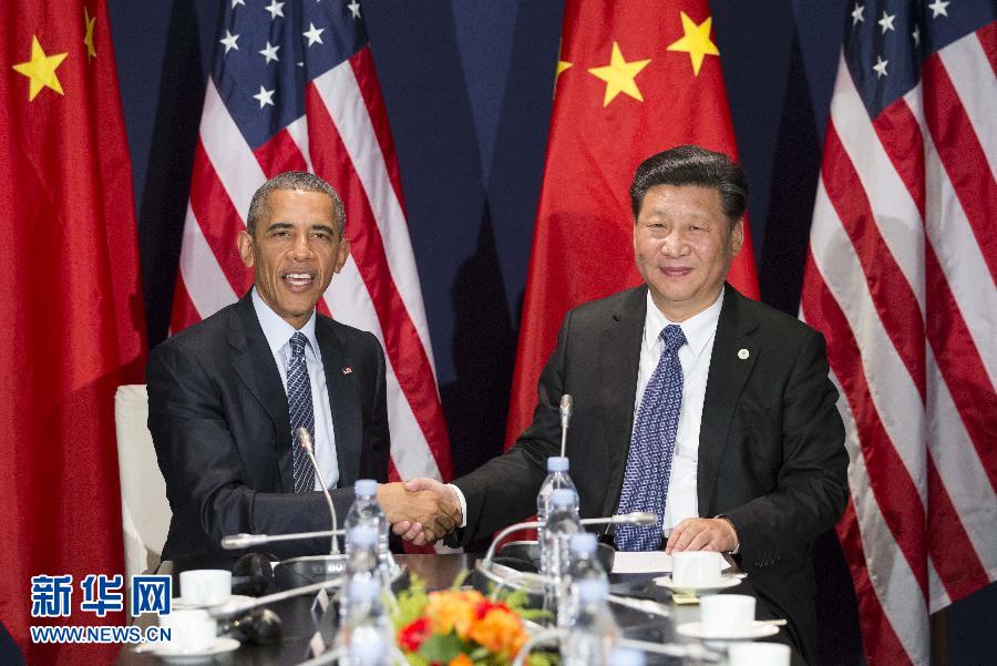11月30日，國家主席習近平在巴黎會見美國總統(tǒng)奧巴馬。新華社記者黃敬文攝
